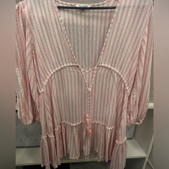 Light pink striped cover up, cute tassel detailing, size small. - Picture 1 of 5